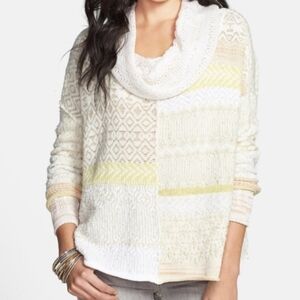 Free People - Favorite Patchwork Cowl Neck Long Sleeve Pullover Knit Sweater